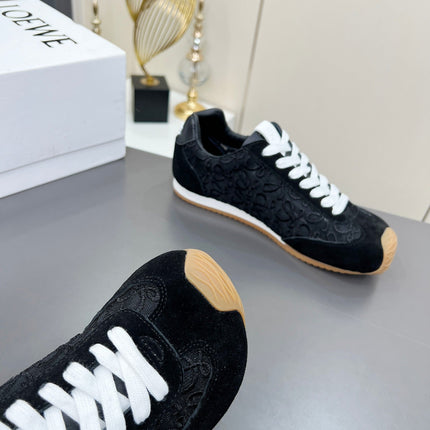 LOEWE 26S RUNNER 2.0 SNEAKERS IN BLACK SUEDE AND ANAGRAM JACQUARD