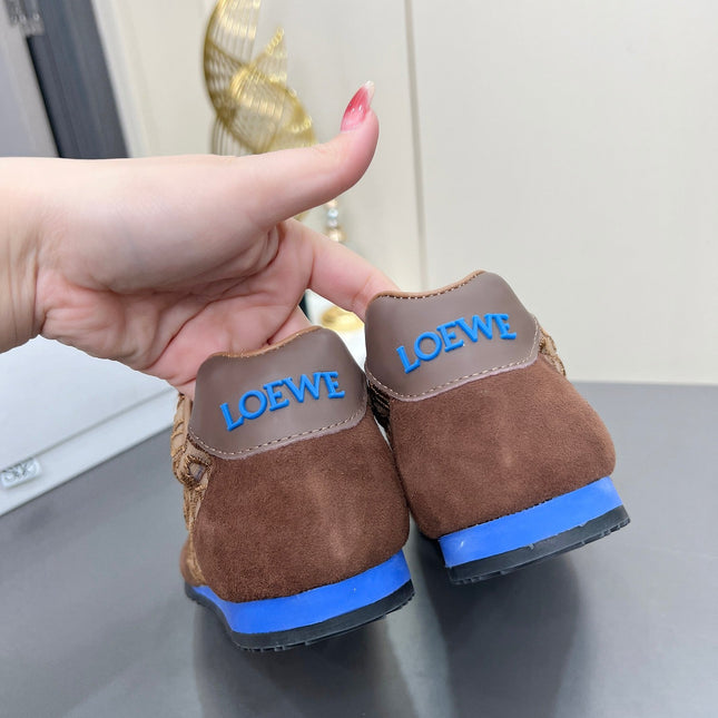 LOEWE 26S RUNNER 2.0 SNEAKERS IN DARK BROWN SUEDE AND ANAGRAM JACQUARD