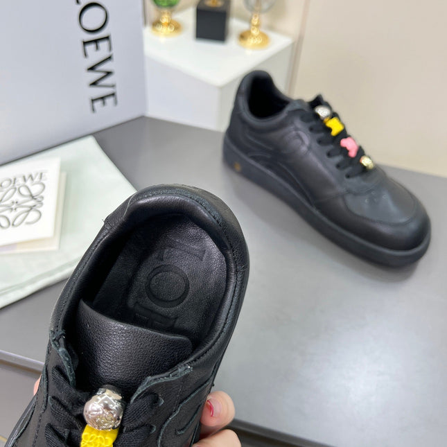 LOEWE 26S LOW TOP SNEAKERS IN BLACK CALFSKIN WITH CHARM LACES