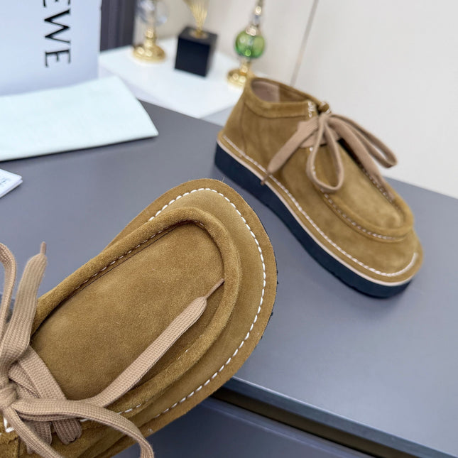LOEWE 26S ANKLE BOOTS IN OLIVE BROWN SUEDE