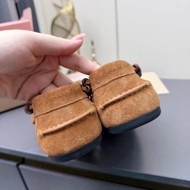 MIUMIU 26S TASSEL LOAFERS IN CARAMEL BROWN SUEDE BEADED TRIM