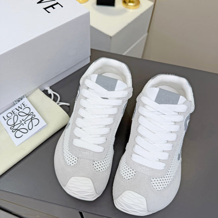 LOEWE 26S RUNNER 2.0 SNEAKERS IN LIGHT GREY SUEDE AND WHITE MESH FABRIC