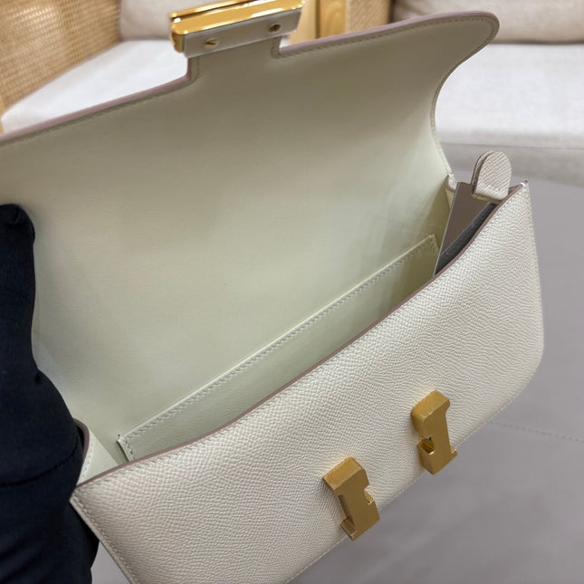 HM 25S CONSTANCE ELAN 24 CM IN CREAM WHITE EPSOM WITH GOLD HARDWARE