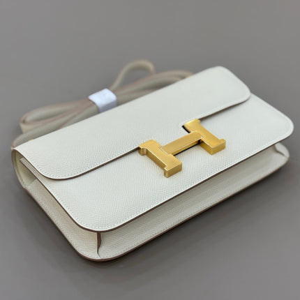 HM 25S CONSTANCE ELAN 24 CM IN CREAM WHITE EPSOM WITH GOLD HARDWARE