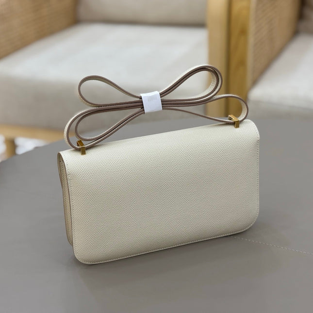 HM 25S CONSTANCE ELAN 24 CM IN CREAM WHITE EPSOM WITH GOLD HARDWARE
