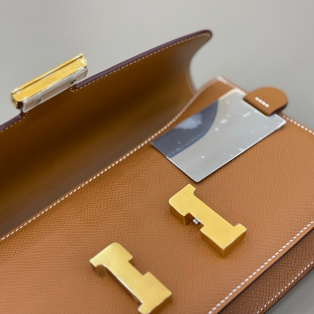 HM 25S CONSTANCE ELAN 24 CM IN BROWN EPSOM WITH GOLD HARDWARE