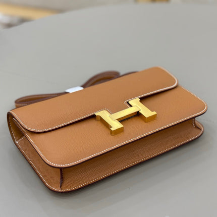 HM 25S CONSTANCE ELAN 24 CM IN BROWN EPSOM WITH GOLD HARDWARE