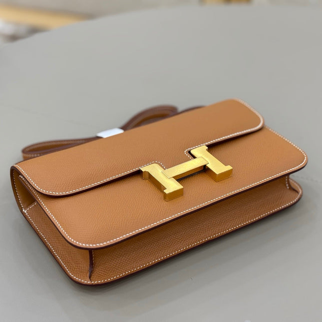 HM 25S CONSTANCE ELAN 24 CM IN BROWN EPSOM WITH GOLD HARDWARE