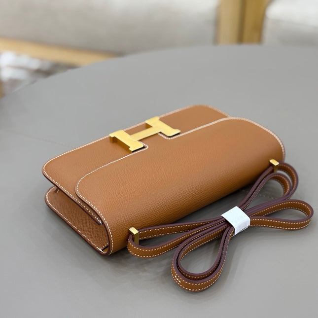 HM 25S CONSTANCE ELAN 24 CM IN BROWN EPSOM WITH GOLD HARDWARE
