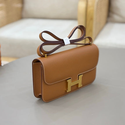 HM 25S CONSTANCE ELAN 24 CM IN BROWN EPSOM WITH GOLD HARDWARE