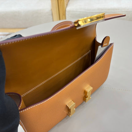 HM 25S CONSTANCE ELAN 24 CM IN BROWN EPSOM WITH GOLD HARDWARE