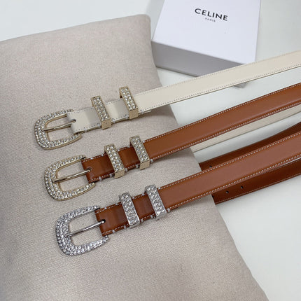 CL 25 MM MARCO BELT WITH STRASS IN BRONZE BROWN CALFSKIN GOLD HARDWARE