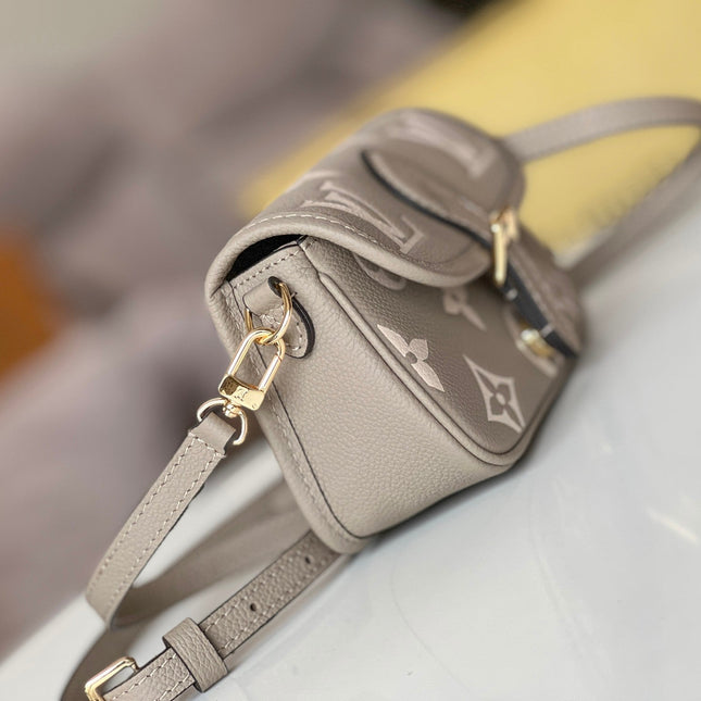 LV 25S MINI NANO DIANE 19 IN TOURTERELLE WHITE MONOGRAM EMPREINTE LEATHER GOLD HARDWARE