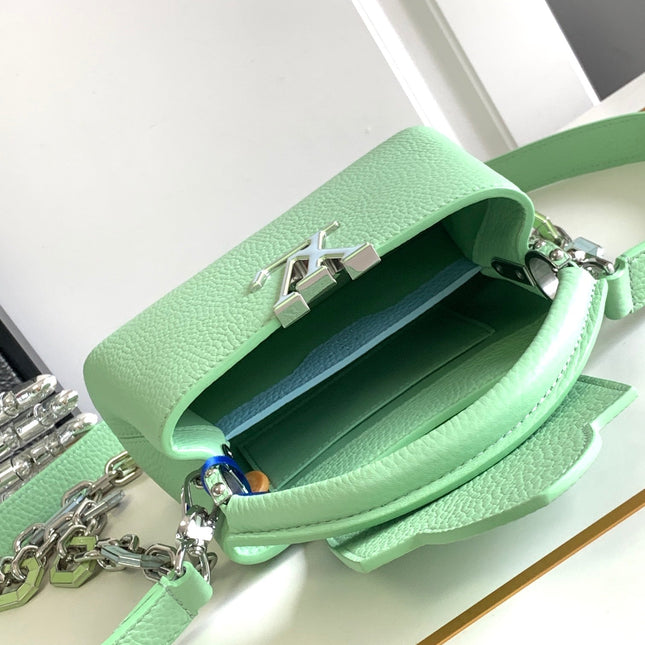 CAPUCINES MINI 21 IN LIGHT GREEN TAURILLON SILVER HARDWARE
