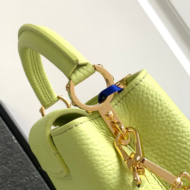 CAPUCINES MINI 21 IN PEAR GREEN TAURILLON GOLD HARDWARE
