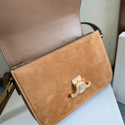 CELINE 26S TEEN TRIOMPHE BAG 22 IN LIGHT BROWN SUEDE