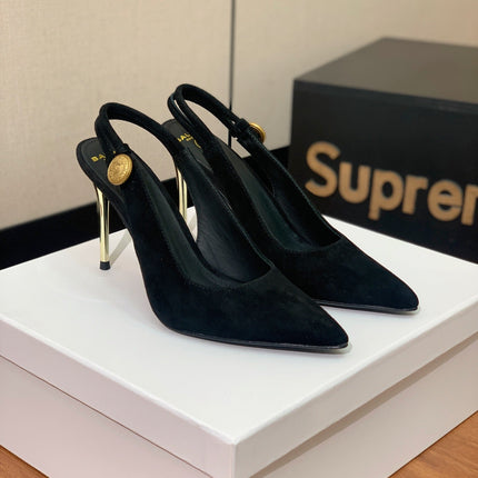 BALMAIN 26S SLINGBACK 95 MM IN BLACK SUEDE