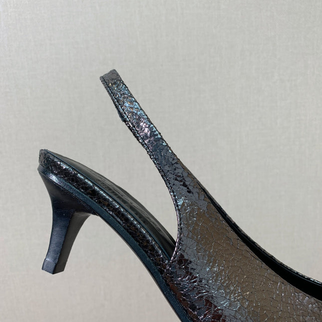 LP POINTED TOE MID-HEEL SLINGBACK DARK BROWN CALFSKIN
