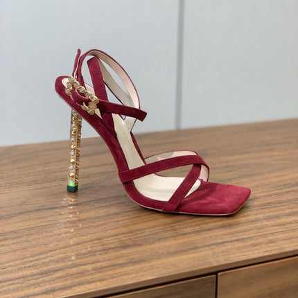 GIANVITO ROSSI 26S CRYSTAL HEELS 105 MM IN DARK RED SUEDE