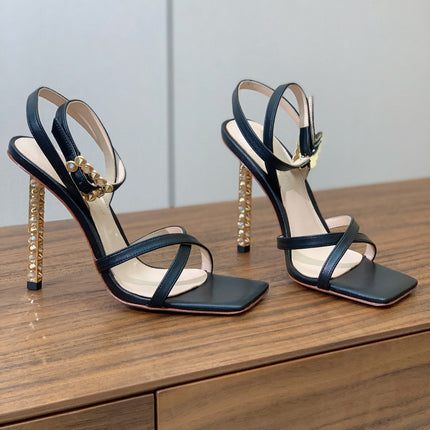 GIANVITO ROSSI 26S CRYSTAL HEELS 105 MM IN BLACK LAMBSKIN