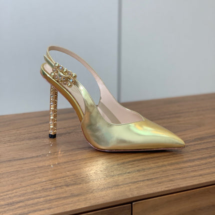 GIANVITO ROSSI 26S SLINGBACK HEELS 105 MM IN GOLD PATENT LAMBSKIN