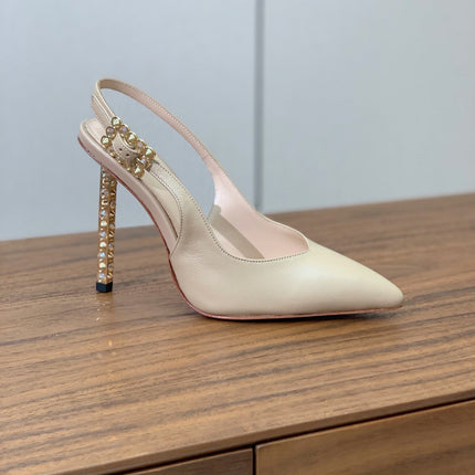 GIANVITO ROSSI 26S SLINGBACK HEELS 105 MM IN BEIGE LAMBSKIN