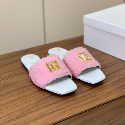 BALMAIN 26S SANDALS IN PINK WOOL AND WHITE CALFSKIN