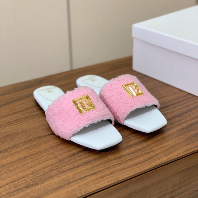 BALMAIN 26S SANDALS IN PINK WOOL AND WHITE CALFSKIN