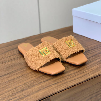BALMAIN 26S SANDALS IN CAMEL BROWN WOOL AND CALFSKIN