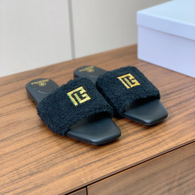 BALMAIN 26S SANDALS IN BLACK WOOL AND CALFSKIN