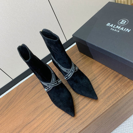 BALMAIN 26S BOOTS 95 MM IN BLACK SUEDE