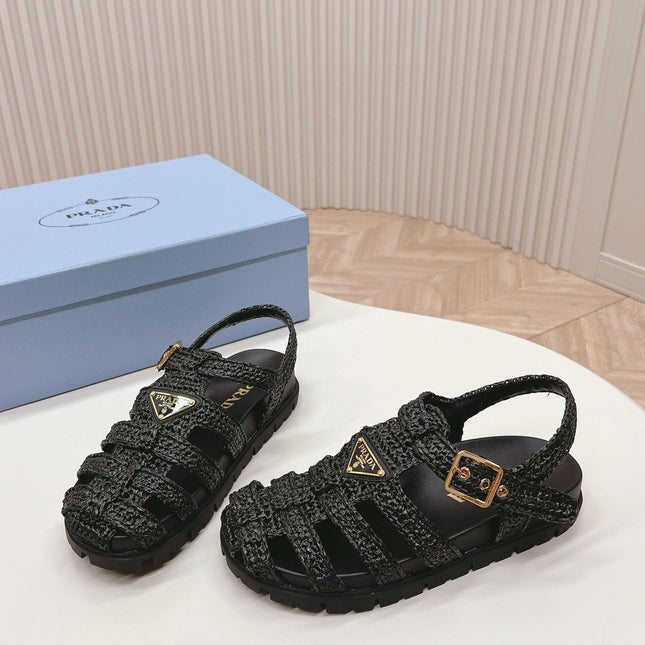 PRA RUBBER FISHERMAN SANDALS BLACK LAMBSKIN