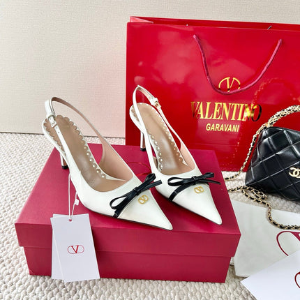 VLTN HIGH SLINGBACK 40 IN WHITE CALFSKIN WITH BOW