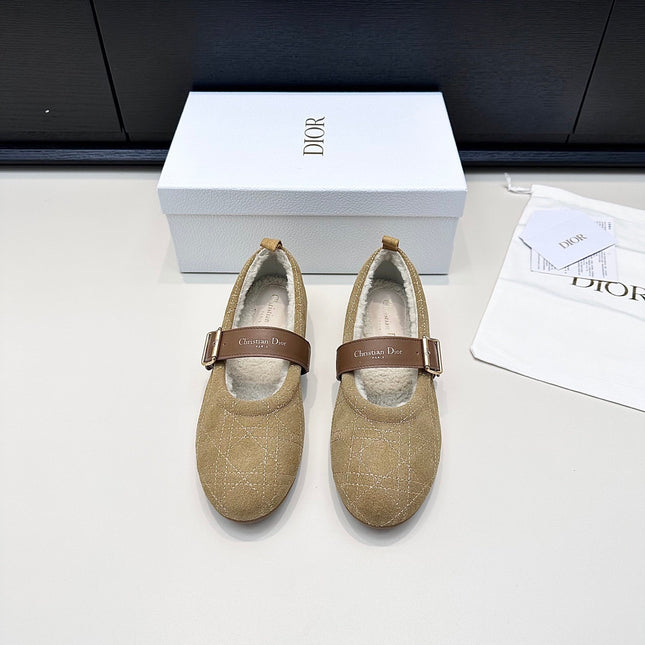 DIOR 26S FROST BALLET FLAT IN LIGHT BROWN CANNAGE SUEDE AND CALFSKIN