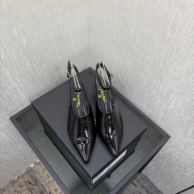 LV 26S SLINGBACK HIGH HEELS 40 MM IN BLACK PATENT CALFSKIN