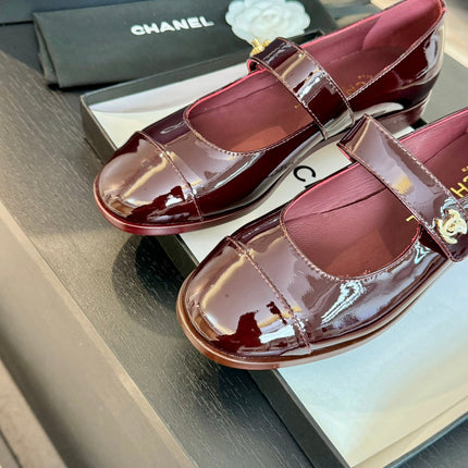 mary jane flat Red Wine patent calfskin