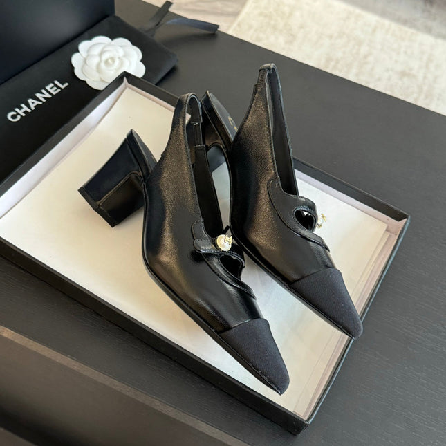 Double C WOMEN'S Slingback SPIRIT TOE Black Lambskin
