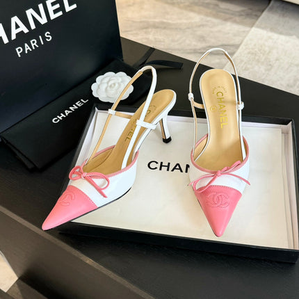 SLINGBACK WITH BOW IN LIGHT PINK MIX WHITE LAMBSKIN