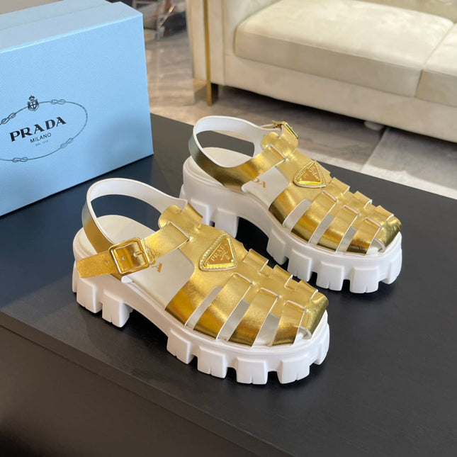 PRA RUBBER MONOLITH SANDALS METALLIC GOLD CALFSKIN