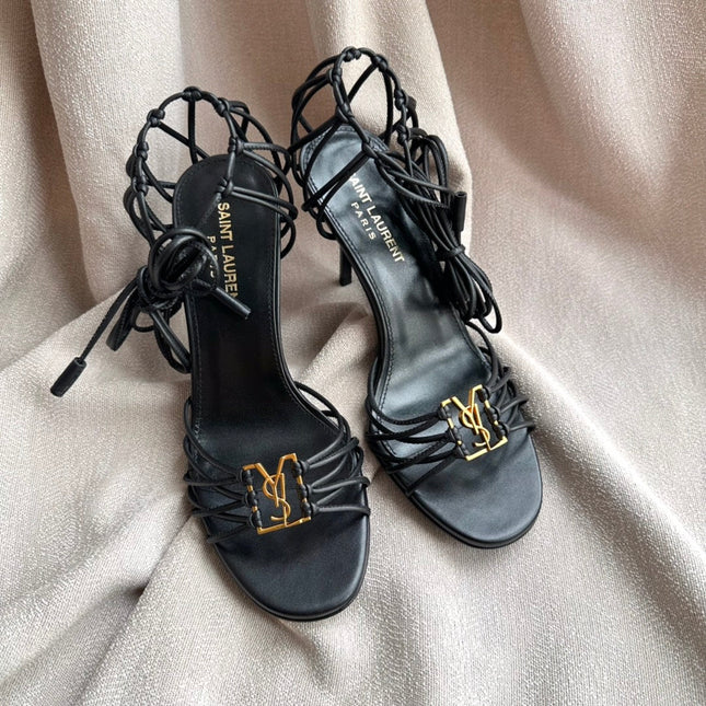 BABYLONE SANDALS 90 IN ALL BLACK LAMBSKIN