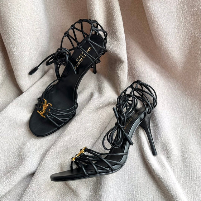 BABYLONE SANDALS 90 IN ALL BLACK LAMBSKIN