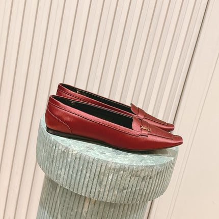 YSL 25S SAINT LAURENT POPPY BALLET FLATS IN VINTAGE RED SILK