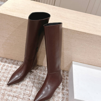 CELINE 26S HIGH-TOP BOOTS 55 MM IN BROWN CALFSKIN