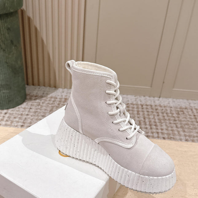 CHLOÉ 26S PLATFORM SOLE BOOTS 68 MM IN LIGHT BLUSH GRAY SUEDE