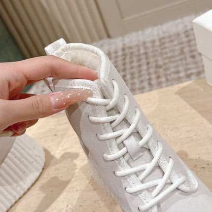 CHLOÉ 26S PLATFORM SOLE BOOTS 68 MM IN LIGHT BLUSH GRAY SUEDE