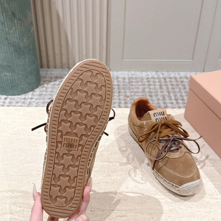 MIUMIU 25S ESPASNEAK ESPADRILLE SNEAKERS IN BROWN SUEDE