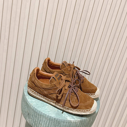 MIUMIU 25S ESPASNEAK ESPADRILLE SNEAKERS IN CARAMEL BROWN SUEDE