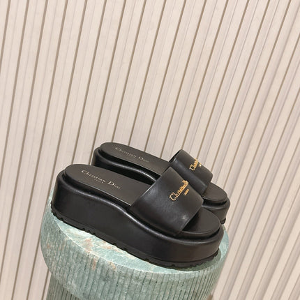 DIOR 26S PLATFORM SLIDE SANDALS 60 MM IN BLACK CALFSKIN