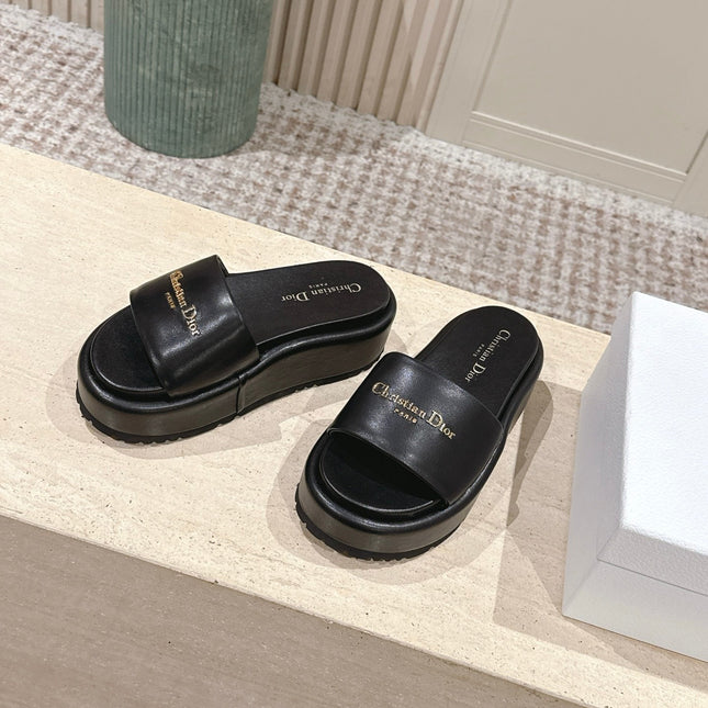 DIOR 26S PLATFORM SLIDE SANDALS 60 MM IN BLACK CALFSKIN
