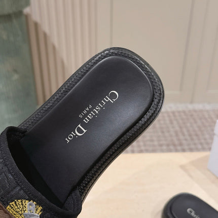 DIOR 26S SLIDE SANDALS IN BLACK MONOGRAM EMBROIDERED CANVAS